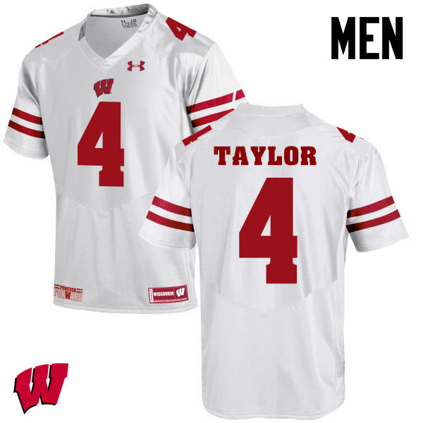 Men Wisconsin Badgers #84 A.J. Taylor College Football Jerseys-White - Click Image to Close